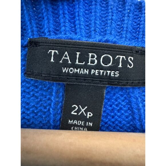 Talbots Women Petites Blue Cable Knit Crew Neck Sweater 2Xp - Picture 3 of 6